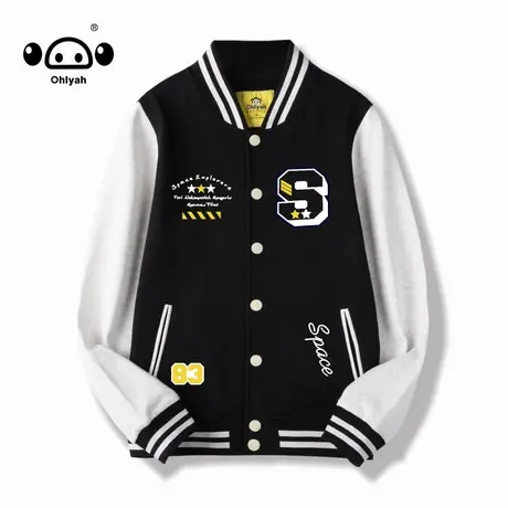 春秋季美式字母印花纯棉棒球服女vintage外套宽松克莱因蓝夹克商品大图