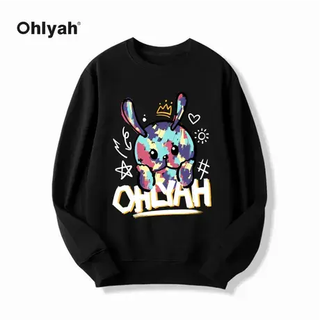 Ohlyah潮牌卡通兔子印花圆领卫衣女初秋宽松Oversize小众长袖上衣商品大图