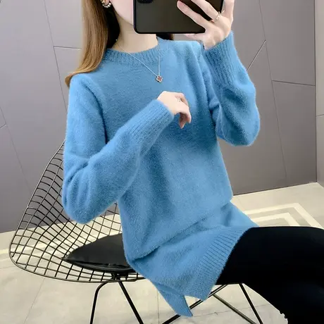 水貂绒毛衣女秋冬2022年新款爆款时尚洋气宽松中长款上衣打底衫女商品大图