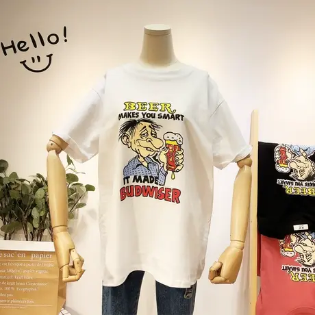 2020春装新款韩国东大门ins港风慵懒休闲恶搞卡通半袖T恤内搭大码图片