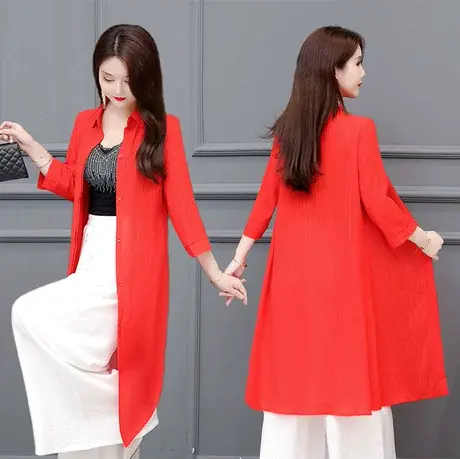 夏季薄款雪纺防晒衣女装2022新款妈妈洋气外套披肩中长款外搭开衫图片