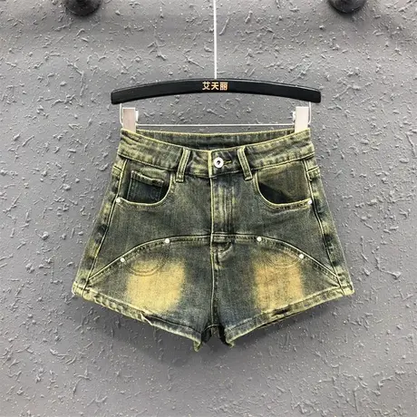 2023夏季新款复古怀旧设计感显瘦牛仔短裤女辣妹百搭a字阔腿热裤图片