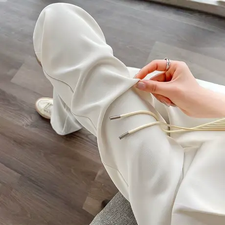 杏色阔腿休闲裤女秋季2023年新款设计感修身显瘦百搭垂感直筒裤子图片