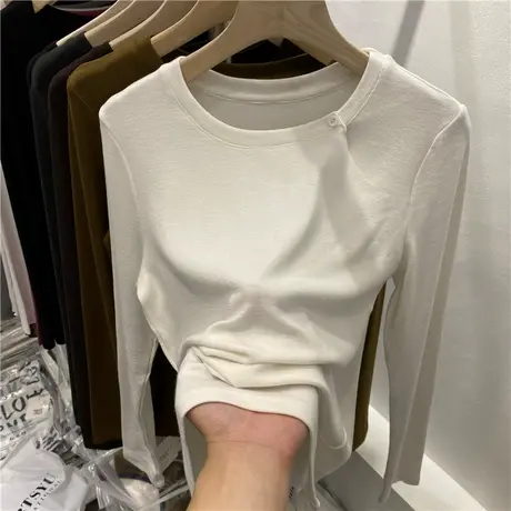 超火cec设计感大码长袖t恤女秋冬款内搭ins潮复古修身打底衫上衣商品大图