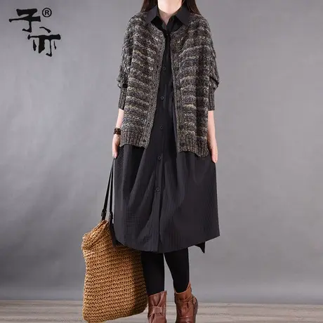 子亦2023秋冬新款短外套 粗毛线单排扣针织毛衣开衫商品大图