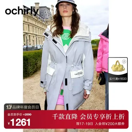 黑标系列欧时力 中长款派克服棉衣外套女新款秋冬工装风连帽图片