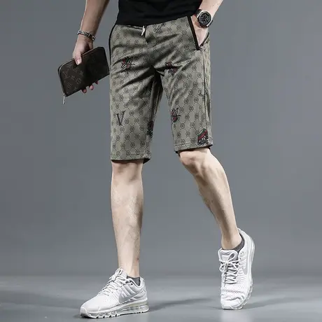 2023新款暗纹印花男士休闲短裤夏季薄款修身五分裤潮牌时尚中裤男图片