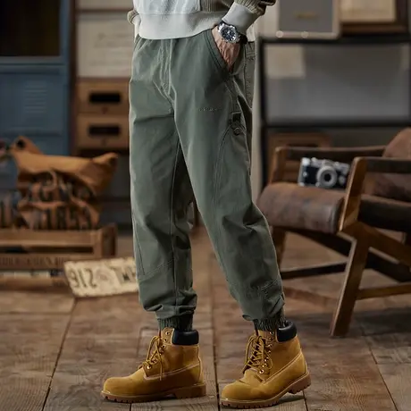 男款工装裤潮流透气工装裤松紧腰男士上档次裤子百搭潮牌束脚裤子商品大图