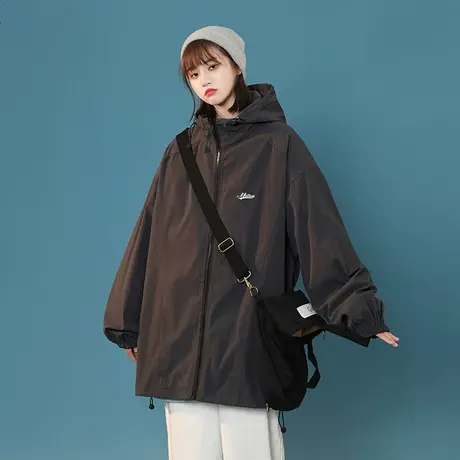 欧美高街外套oversize小众国潮美式复古冲锋衣男春秋立领连帽夹克商品大图