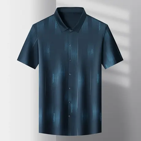 短袖衬衫男士免烫冰丝无痕压胶高级感轻奢抗皱商务印花衬衣男装商品大图