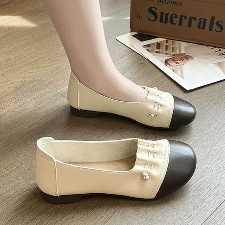 女士皮鞋中老年妈妈鞋平底单鞋新款软底舒适牛筋底休闲复古奶奶鞋商品大图