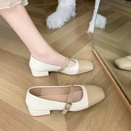 复古浅口玛丽珍鞋2023春秋新款粗跟小皮鞋方头小众设计感气质单鞋商品大图