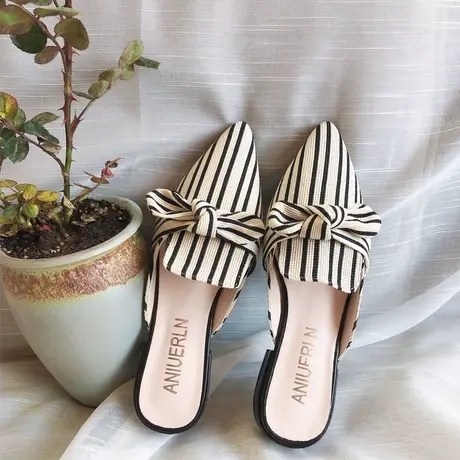 包头凉拖鞋女外穿2023春夏新款方头韩版粗跟蝴蝶结百搭懒人半拖鞋商品大图