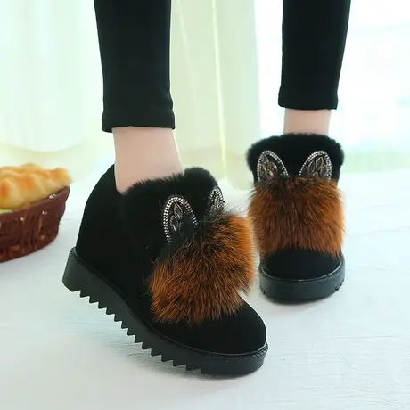 2023年秋冬季加厚加绒内增高棉鞋女狐狸毛毛毛鞋百搭短筒雪地靴冬图片