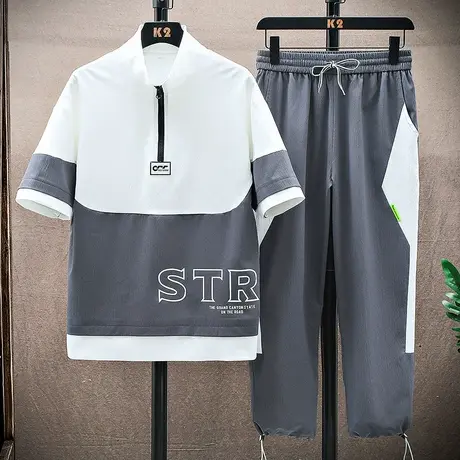 休闲运动套装男生夏季青少年潮牌时尚短袖衣服一套搭配痞帅气男装商品大图