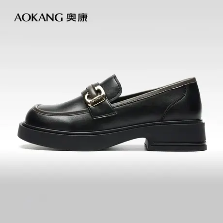 【门店发货】奥康女鞋 春秋季新款时尚拼色一脚蹬乐福鞋单鞋图片
