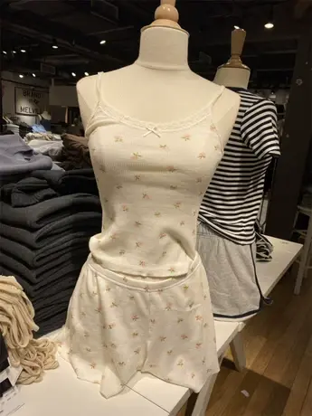 韩国东大门2023夏季新款华夫格碎花短裤女bm风直筒显瘦高腰三分裤商品大图