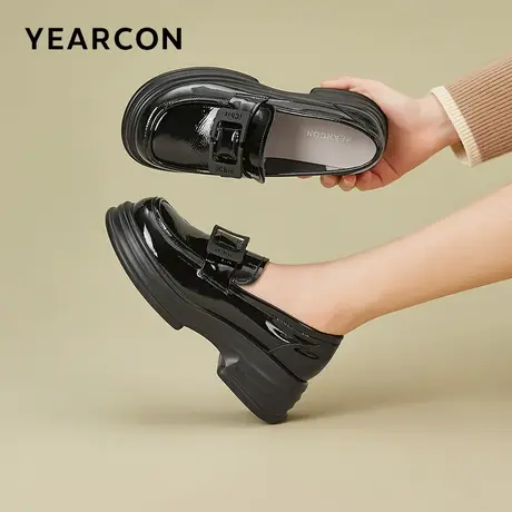 意尔康女鞋2023秋季新款方扣漆皮乐福鞋女厚底小皮鞋增高英伦单鞋商品大图