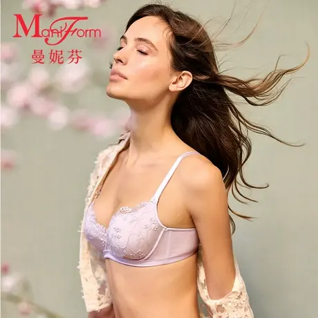 曼妮芬2025夏女士舒适软钢圈内衣薄棉含真丝文胸刺绣胸罩20840646商品大图