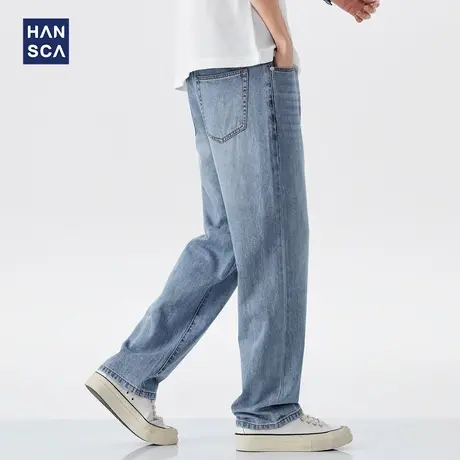 hansca莱赛尔浅蓝直筒牛仔裤男2025夏季薄款透气舒适水洗宽松长裤商品大图