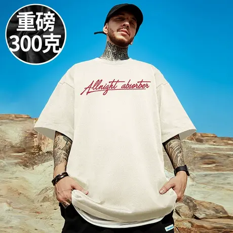 100%纯棉300g重磅美式潮牌宽松T恤短袖五分袖加肥加大码男装夏季商品大图