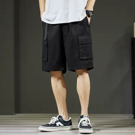唐狮工装直筒休闲中裤夏季新款男休闲短裤黑色宽松潮流口袋五分裤商品大图