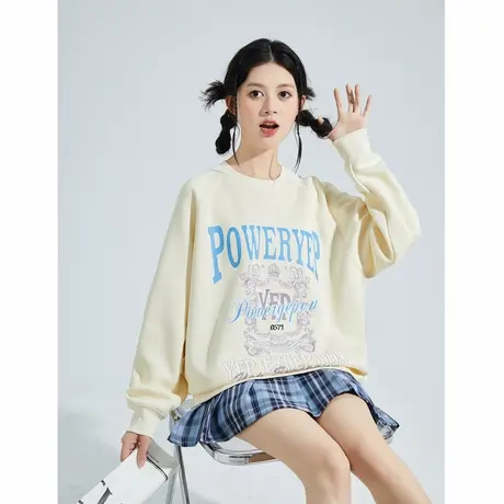 唐狮女卫衣春秋新款薄款字母印花宽松休闲上衣学院风百搭卫衣商品大图