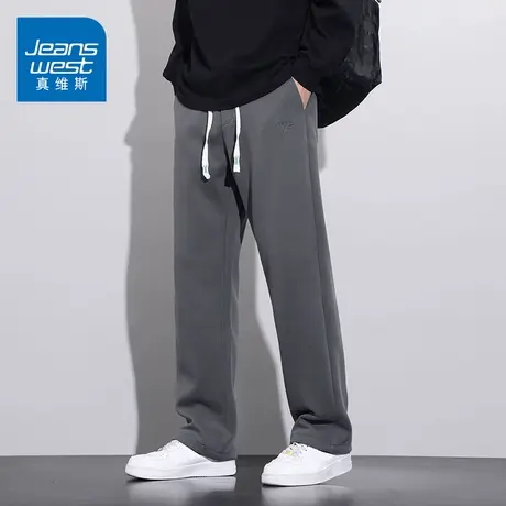 KZ真维斯春秋季宽松直筒抽绳休闲裤子男士运动慢跑篮球灰色卫裤男商品大图