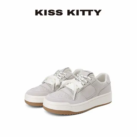KISSKITTY增高灰色德训鞋女夏季新款透气轻便休闲运动小白板鞋商品大图