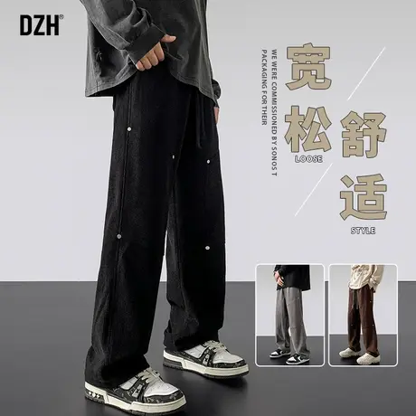 男生黑色灯芯绒裤子男秋季潮流百搭2023年新款宽松休闲长裤运动裤商品大图