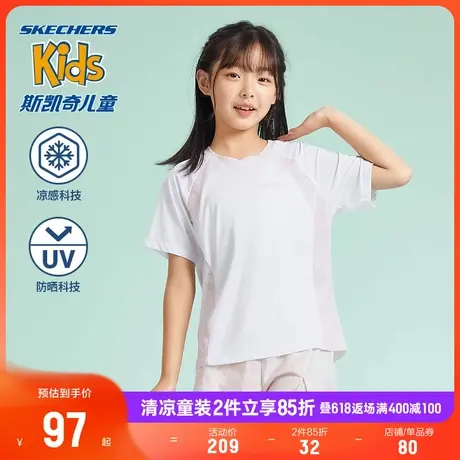 Skechers斯凯奇女童针织短袖舒适透气夏季T恤衫户外休闲运动上衣商品大图