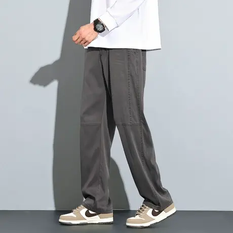 唐狮夏季新款男休闲长裤天丝薄款直筒百搭简约宽松阔腿裤子潮流图片