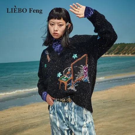 裂帛LIEBOFeng商场同款2023年减龄宽松慵懒风国潮针织衫毛衣图片