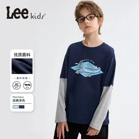 Lee童装男童t恤长袖2025新款男孩时尚假两件上衣儿童薄款体恤外穿图片
