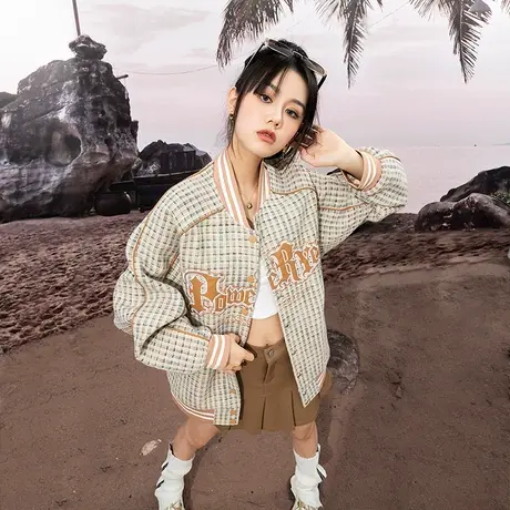 yep小香风外套女春秋别致甜辣很仙的美式复古棒球服街头洋气时尚商品大图