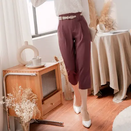 桔熊春秋季通勤七八分裤子女装设计感高腰西装裤胖妹妹大码BA6394商品大图