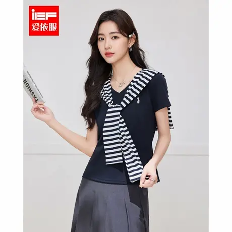 IEF/爱依服短袖上衣2025夏季新款韩系风简约休闲通勤气质正肩T恤图片
