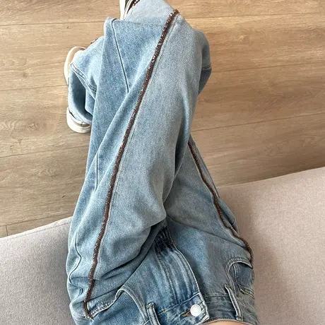 阔腿牛仔裤女2023年春季新款高腰窄版宽松显瘦设计感小众直筒裤潮商品大图