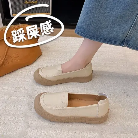 一脚蹬乐福鞋女平底真皮豆豆鞋舒适软底单鞋商品大图