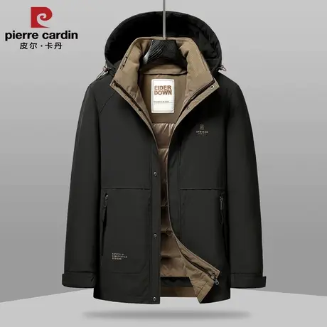 皮尔卡丹冬季连帽羽绒服男短款加厚保暖可拆卸内胆中年爸爸装外套商品大图