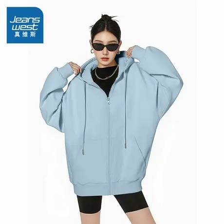 NOW真维斯美式卫衣外套女春秋2025新款宽松连帽拉链开衫慵懒上衣商品大图