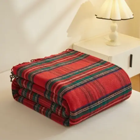 恒源祥100%纯羊毛盖毯单人毛毯简约格子保暖休闲毯亲肤航空毯披肩商品大图