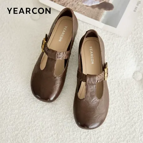 意尔康T型玛丽珍女2026春季新款一字带平底奶奶鞋浅口大码单鞋女图片