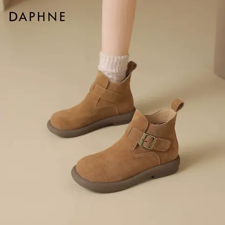 达芙妮短靴女2026冬季加绒新款复古棕色勃肯靴圆头厚底马丁靴棉靴商品大图