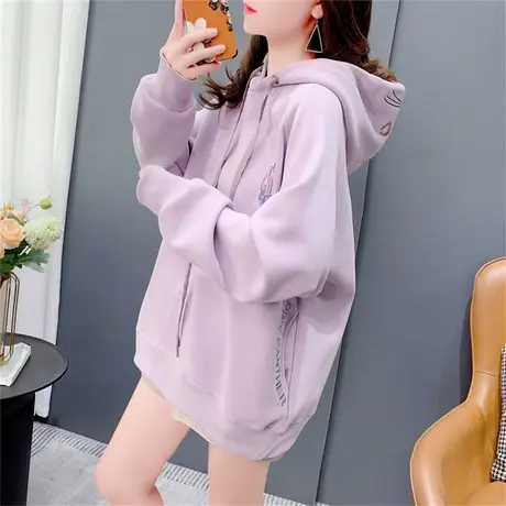 中长款卡通刺绣连帽卫衣女秋季2023新款韩版宽松爆款时尚洋气上衣商品大图