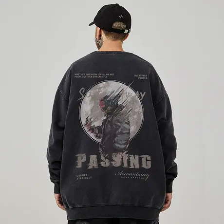 宇航员nasa重磅美式复古嘻哈大码卫衣男纯棉水洗做旧高街加绒秋冬商品大图