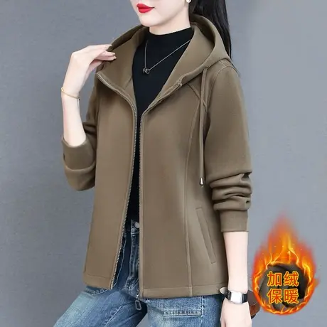 休闲女士加绒加厚卫衣外套女2023年秋冬新款时尚百搭连帽上衣开衫图片