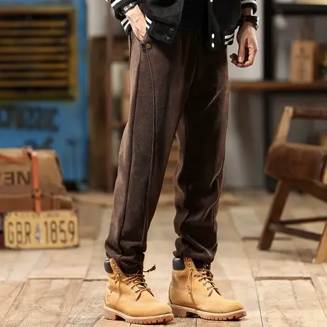 百搭宽松工装裤子耐磨裤子男款大码针织欧棉绒束脚款潮流工装裤商品大图