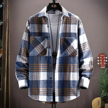 格子长袖衬衫男秋冬款加厚保暖休闲衬衣男生秋季潮牌百搭宽松外套商品大图