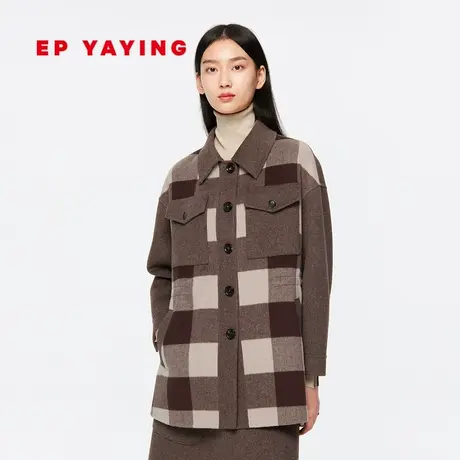 [牦牛绒]EP雅莹女装 时尚绵羊毛衬衫式格子外套 商场同款15A商品大图